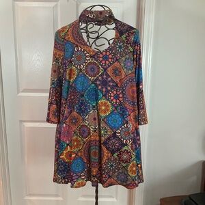 Judith March Anthropologie Retro Patchwork Boho Hippie Mini Dress Size Small